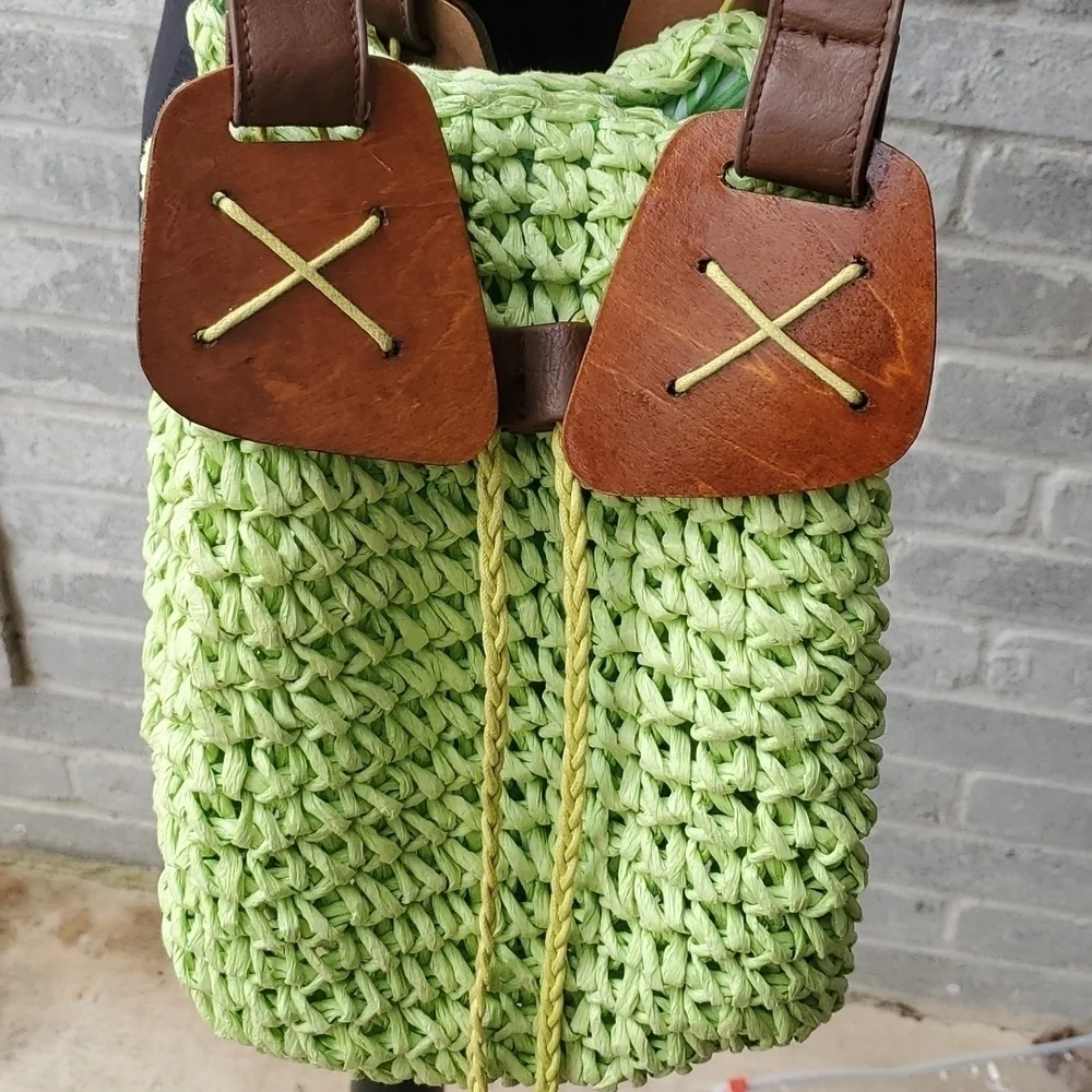 Retro 70s bag boho crepe paper green wood purse stripped bohemian purse …